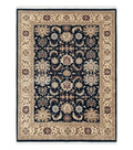 Indo Mahal Rug 8x12, Indian Sultanabad Handmade Area Rug, Vintage Hand-Knotted Wool Black Floral Traditional Oriental Dinning Room Rug