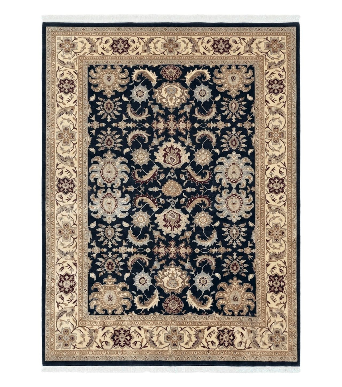Indo Mahal Rug 8x12, Indian Sultanabad Handmade Area Rug, Vintage Hand-Knotted Wool Black Floral Traditional Oriental Dinning Room Rug
