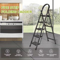 5 Step Ladder with Anti-Slip Pedals, Foldable Steel Step Stool with Tool Tray, 300LBS Capacity Portable Ladder for Home, Kitchen, Library, Office